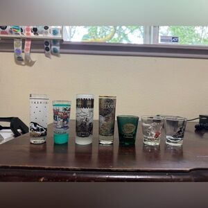 Souvenir Shot Glass Lot Set Of 7 - Tall And Short Shot Glasses